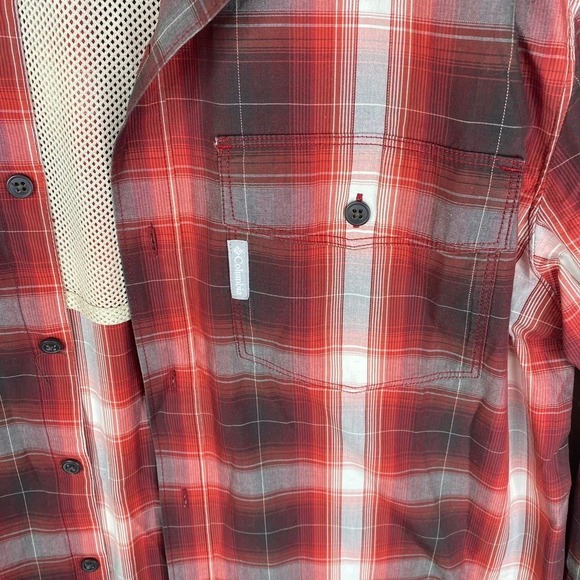 Columbia Red White Checkered Print Vented Back Button Up Shirt Men's Size Large - Picture 2 of 6